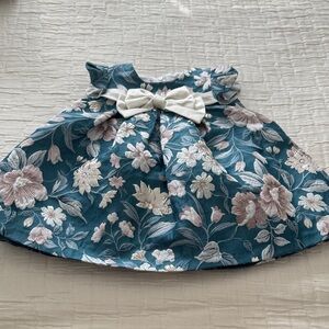 NWT Bonnie Baby Infant Girl Trapeze Teal Floral Baby Dress with Cream Bow 12M